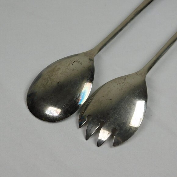 Silver Plated Salad Serving Set 9 3/8" Spoon Fork William Adams Pattern W1A6 - Picture 5 of 7